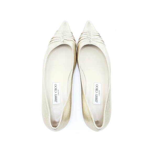 Jimmy Choo Gold Metallic Flats Pointed Toe Womens EUR 38.5 US 8.5 - Picture 5 of 16